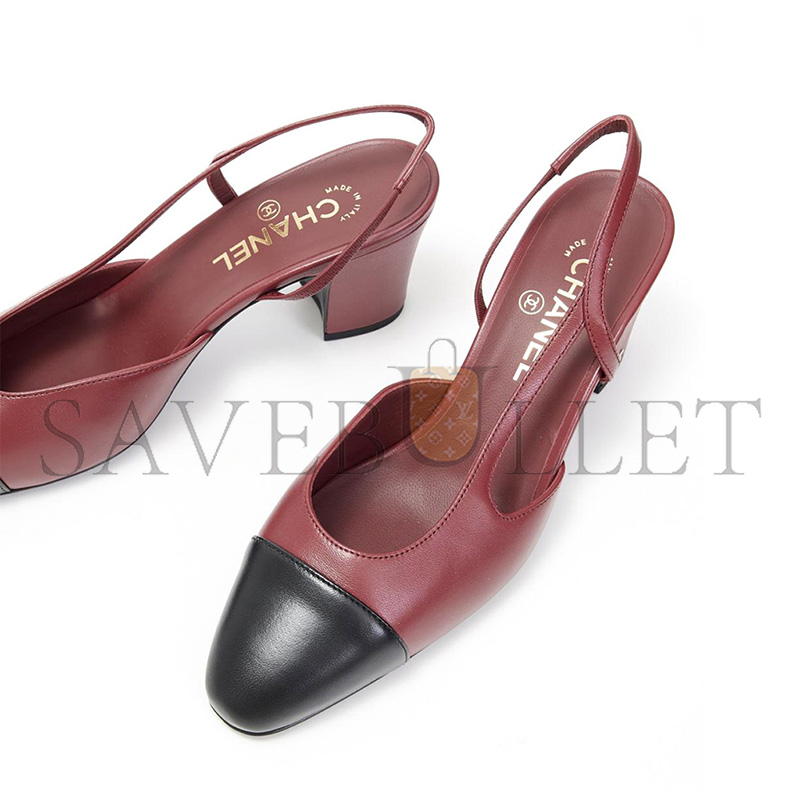 CHANEL BURGUNDY LEATHER LOW HEEL PUMPS 